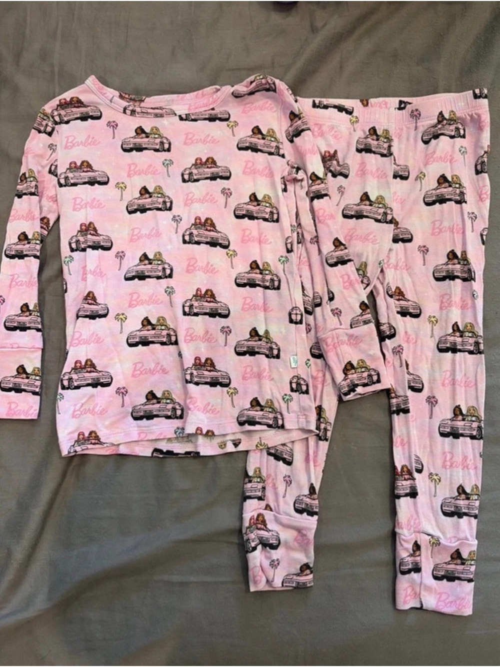 Posh Peanut Pink Barbie Car Print Long Sleeve Pajama Set